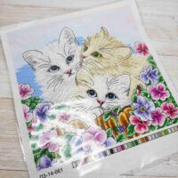 Схема для вишивки нитками ПЗ-14-061 Котята в лукошке 30*30см
