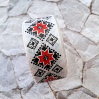 Репс 4см візерунок з великих і малих ромбів, чорно-червоні на білому 2962