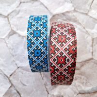Репс 2,5см орнамент ромб біло-синій 2962