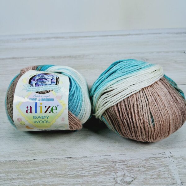 Алізе Бебі вулл Батік (Alize Baby Wool Batik) 50г/175м 6320 блакитно-коричневий