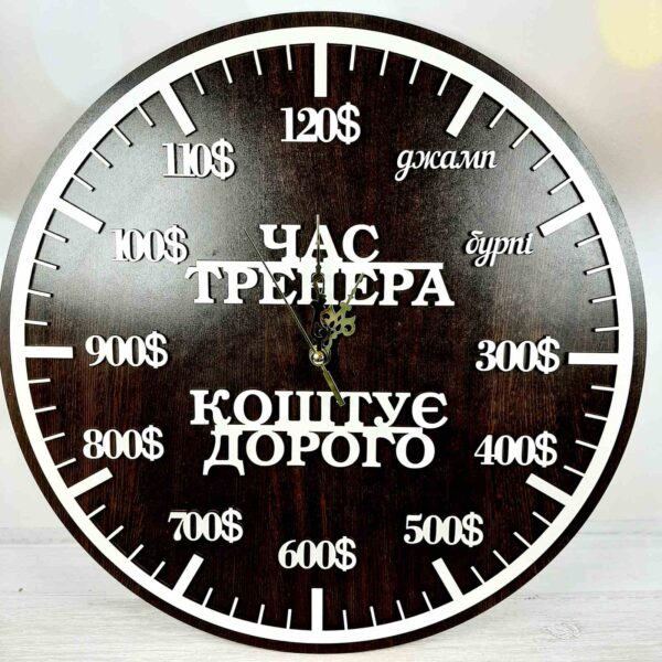 ПА-Ч-035-2 Часы "Час тренера-коштує дорого" 38,5*38,5см 6мм коричневый