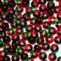 Бісер 52797 Preсiosa 10/0 червоно-зелений прозорий арлекiн 25г