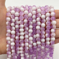 Намистини скляні Бите Скло 8мм 100шт Бузковий з бiлим ЕД417