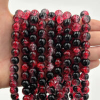 Намистини скляні Бите Скло 10мм 75шт Червоно-чорний ЕД122