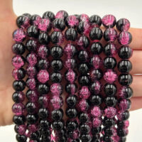 Намистини скляні Бите Скло 10мм 75шт Чорно-рожевий ЕД300