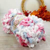 Алізе Пуффі Файн (Alize Puffy Fine Color) 100г/14м 5945 рожево-сіро-білий