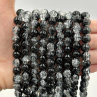 Намистини скляні Бите Скло 10мм 75шт Прозорий з чорним ЕД445