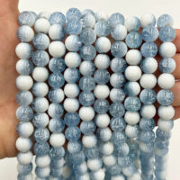 Намистини скляні Бите Скло 10мм 75шт Блакитний з бiлим ЕД480