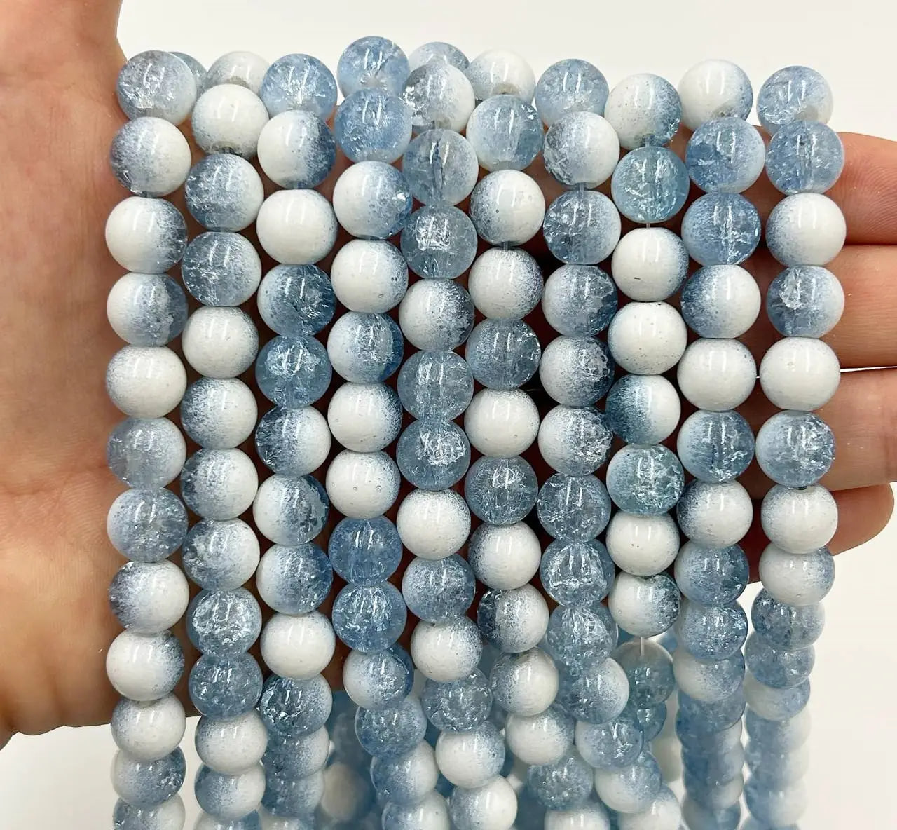 Намистини скляні Бите Скло 10мм 75шт Блакитний з бiлим ЕД480