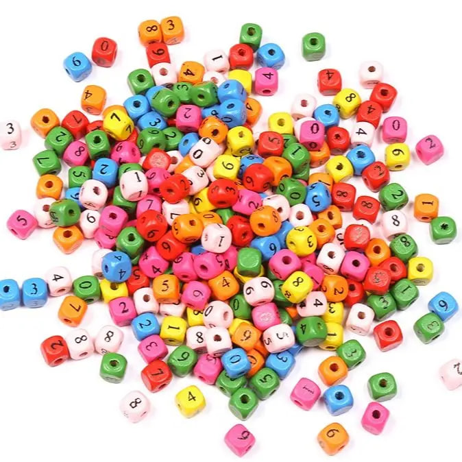 Намистини Дерев'яні Кубики Цифри 10*10*10мм кольорові 25г БД1010ц52