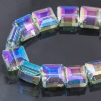 Бусины Стекло Гальваника Граненые Квадрат АВ-Цвет 13*13*7,5 мм Желто-зеленый