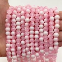 Намистини скляні Бите Скло 8мм 100шт Рожевий з бiлим ЕД414