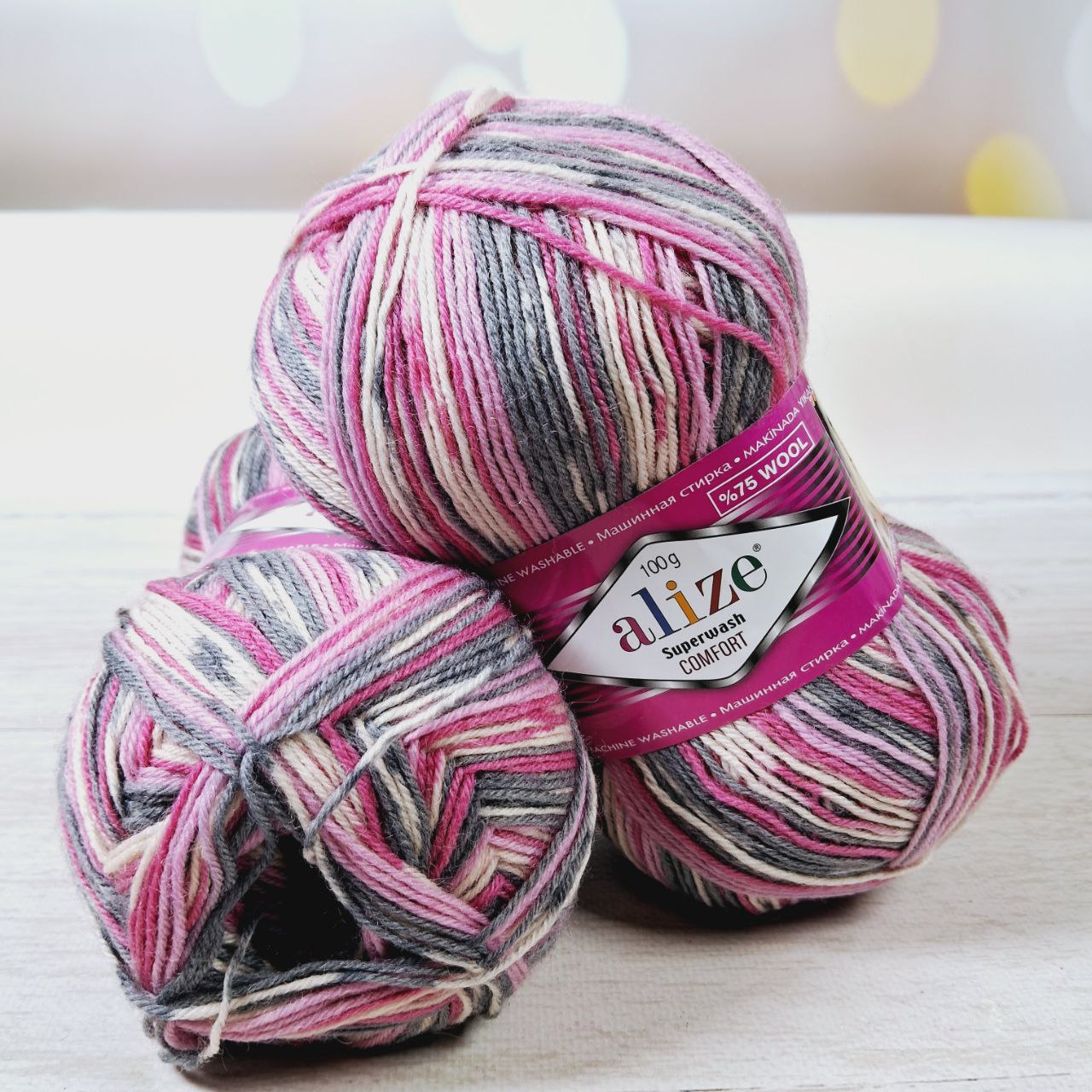 Алізе Супервош Комфорт Сокс 100 (Alize Superwash Comfort Socks) 100г/420м 7707 рожево-сірий