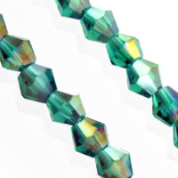 Бусины Стекло Гальваника Граненые Биконус 4*4 мм Зелёный морской