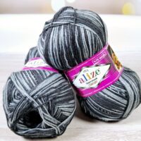 Алізе Супервош Комфорт Сокс 100 (Alize Superwash Comfort Socks) 100г/420м 7676 сіро-чорний