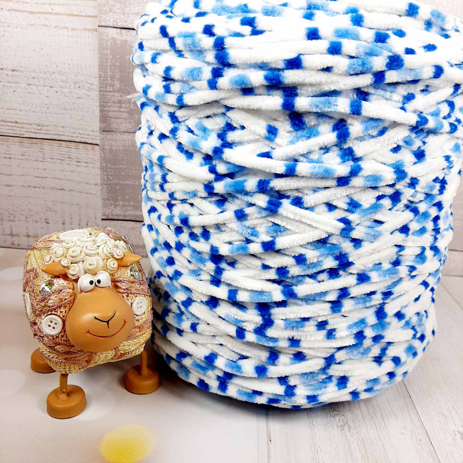 Велюр Турция бобина 120м меланж бело-голубой