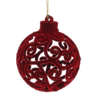 Пластикова ялинкова куля ажурна з флоковим напиленням 6см, колір - червоний J88-004