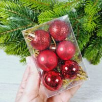 Набір ялинкових куль 6см 24шт червоний 12шт глянець по 6шт гліттер мат 147-584