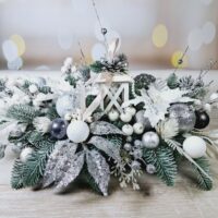 Новорічна композиція "Кашпо з ліхтариком" срібло 50см