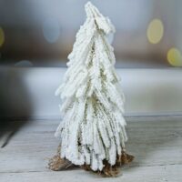 Ялинка декоративна засніжена в джутовому мішечку 16*16*27см білий 122-180