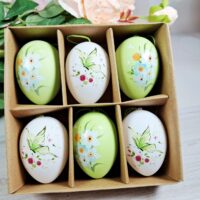 Набір Яйце 4*6см білий з зеленим 6шт 781-410