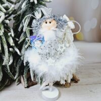 Новорічна прикраса з тканини та пуху Янгол на підставці 199-A77