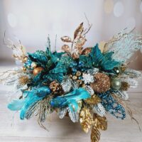Новорічна композиція "Морозне сяйво" бірюза 35*50*25см