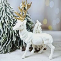 Декоративна флокова фігура Олень 40см білий із золотом 113-838