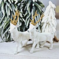 Декоративна флокова фігура Олень 20см білий із золотом 113-839