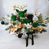 Новорічна композиція "Смарагдовий олень" золото 38*50см