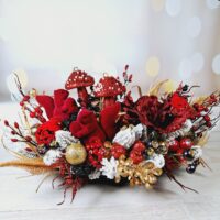 Новорічна композиція "Білочки" червона 50см