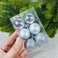 Набір ялинкових куль 30мм срiбло глiтер,матовi,глянець 12шт 630005