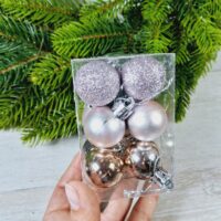 Набір ялинкових куль 30мм лiловi глiтер,матовi,глянець 12шт 630003