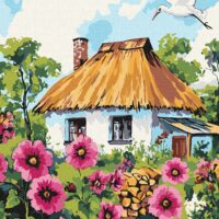 Картина за номерами КНО6407 Мальви біля хати 30*40см