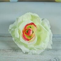 Роза бутон ГИГАНТ с подлистником белый с красным VIP B-013