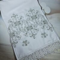 Рушник під коровай Хліб Сіль срібло хрестик 150*31см СХ08