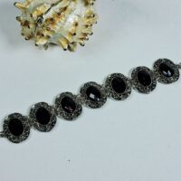 Браслет Ажурний з чорними овальними камінцями 20,5см