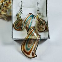 Набір Сережки та кулон Спіраль об'ємна з блакитним