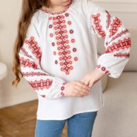 Вишиванка на дівчинку р.134 рукав довгий біла 4367