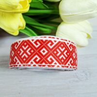 Стрічка репсова 2,5см Хрест червона в квадратi