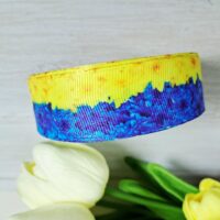 Стрічка репсова 2,5см Жовто-блакитнi хризантеми