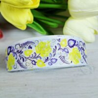 Стрічка репсова 2,5см Петриківський розпис жовто-блакитна