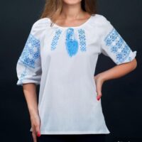 Вишиванка жіноча р.54 рукав 3/4 синьо-блакитна 0039