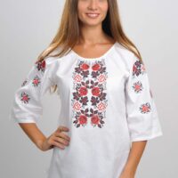 Вишиванка жіноча р.56 рукав 3/4 червоно-біла 0078