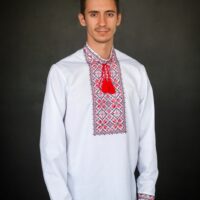 Вишиванка чоловіча р,48 рукав довгий Зірки червоно-біла 4224