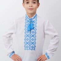 Вишиванка на хлопчика р,140 рукав довгий блакитно-синя 4413