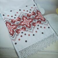 Рушник для Ікон Оберiг червоний хрестик 150*31см Ч07