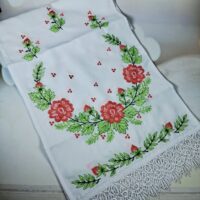 Рушник для Ікон або під каравай коралово-зелена гладь 150*31см КЗ07