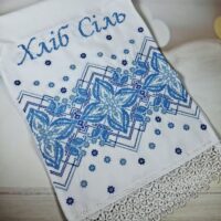 Рушник під коровай Хліб Сіль синiй хрестик 150*31см С08