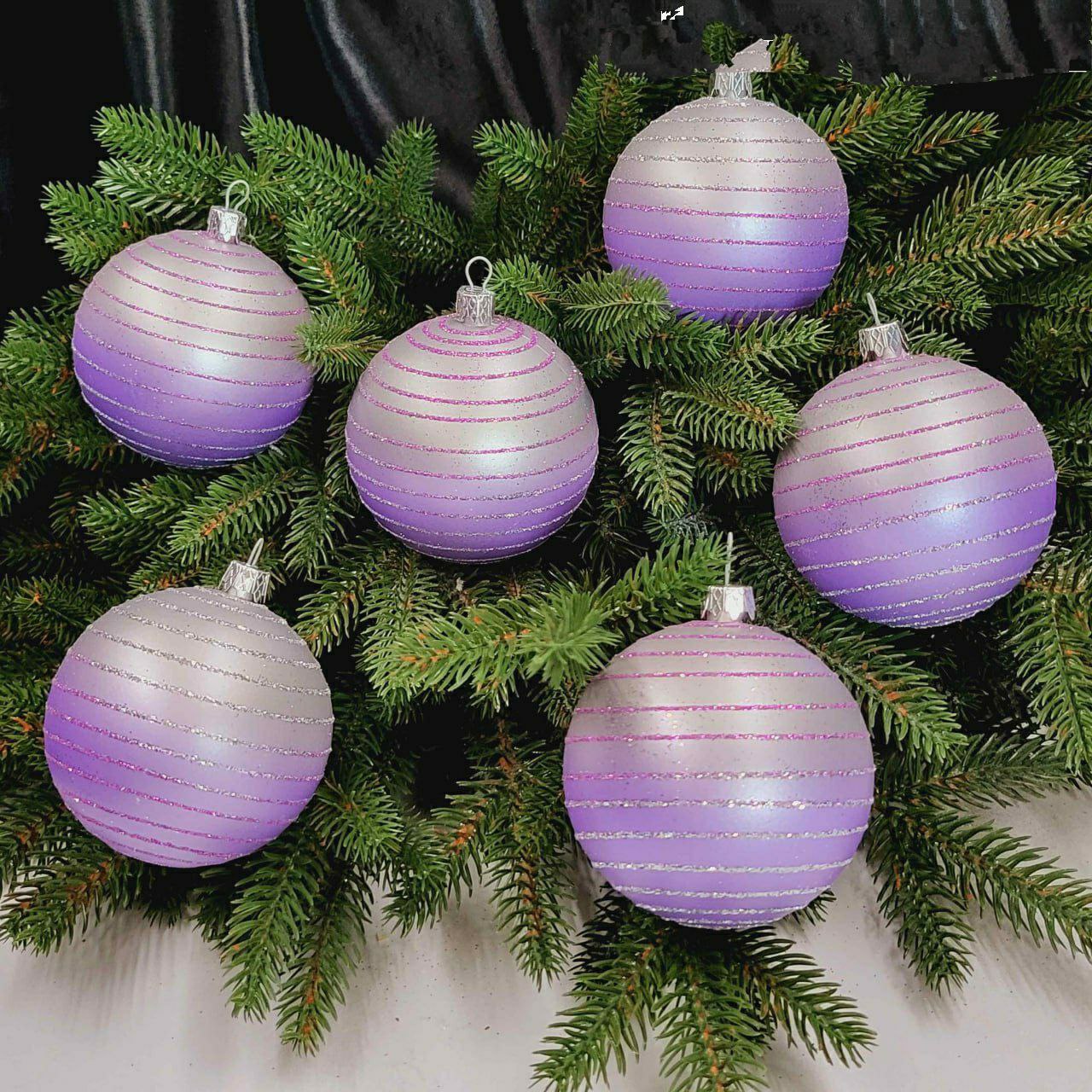 Набір ялинкових куль 8см "ДЗИГА" ОМБРЕ, колір СРІБЛО+ЛАВАНДА , 6шт 680231